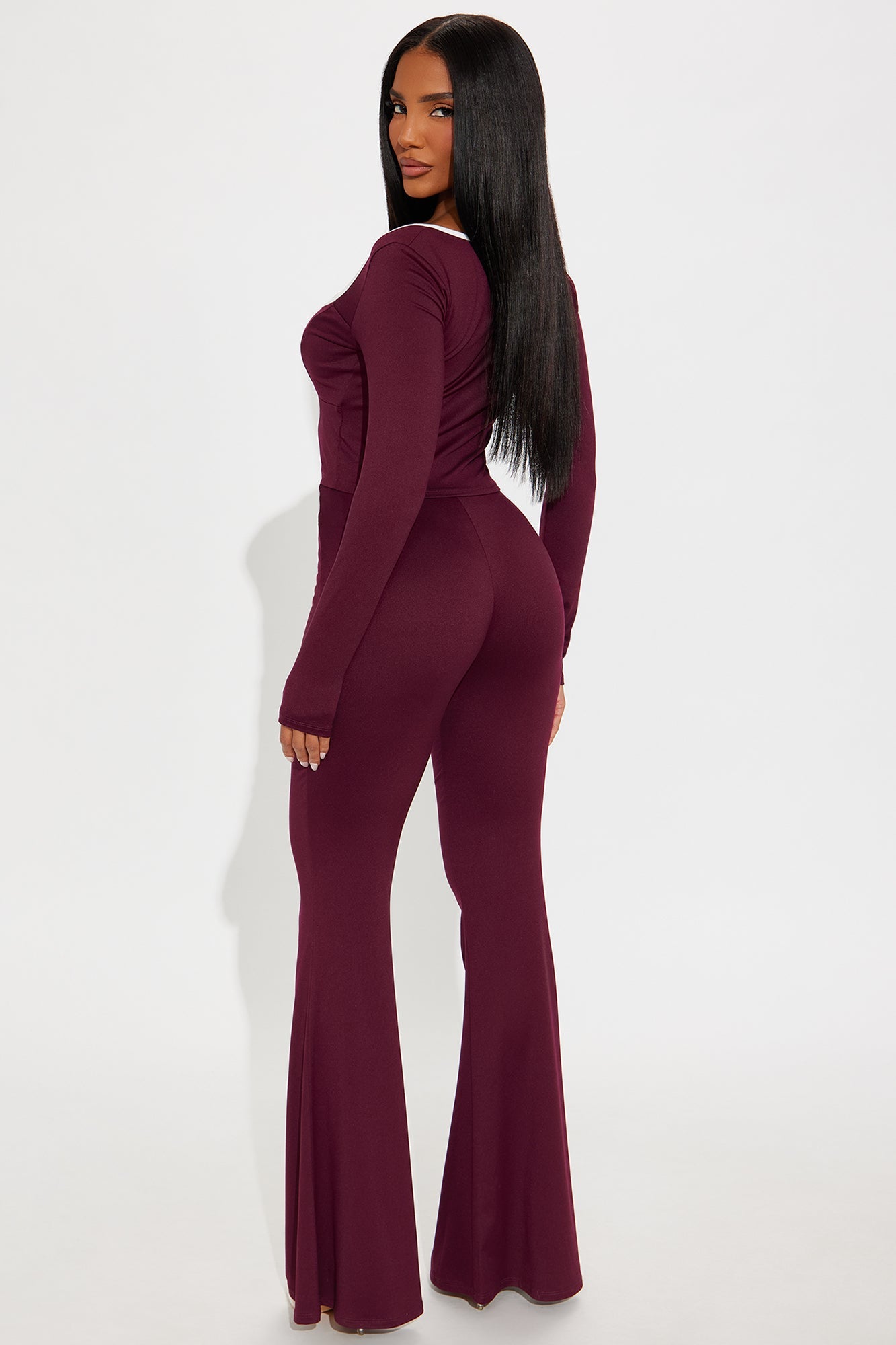 The Bow Era Long Sleeve Pant Set - Burgundy