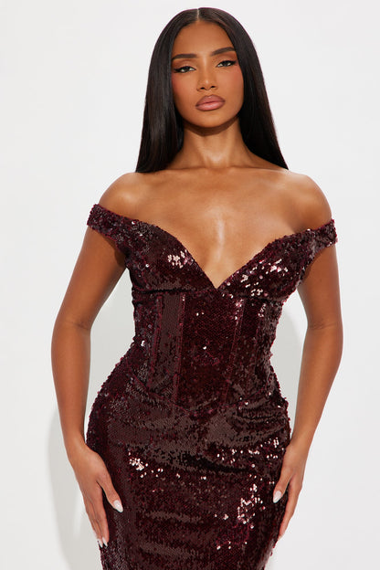 Marielle Sequin Gown - Burgundy