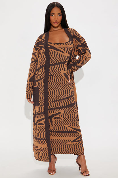 Kendall 2 Piece Sweater Dress Set - Brown/combo