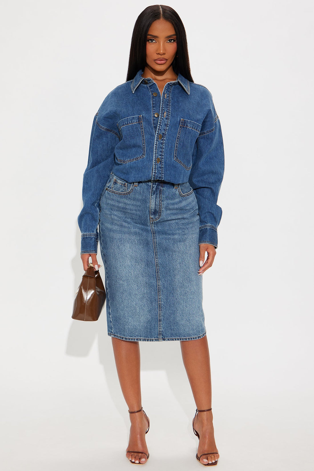 Farmers Market Cutie Denim Midi Dress - Denim