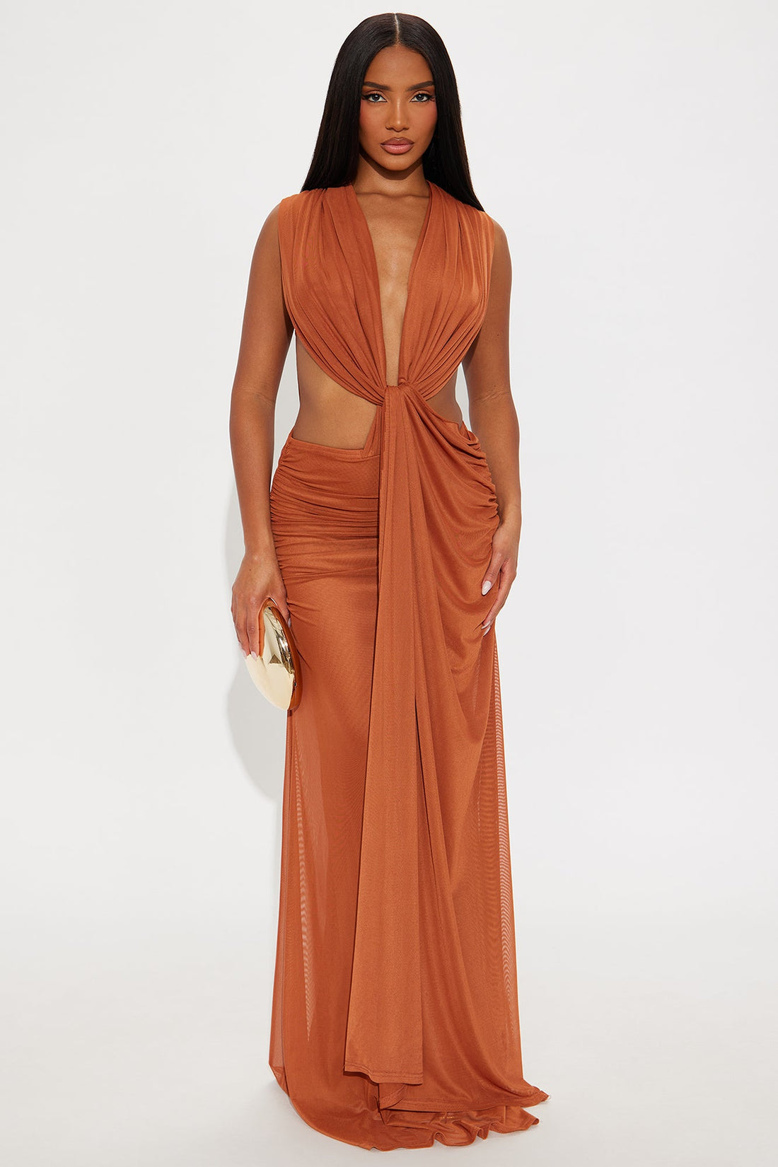 Passion Fruit Mesh Maxi Dress - Rust