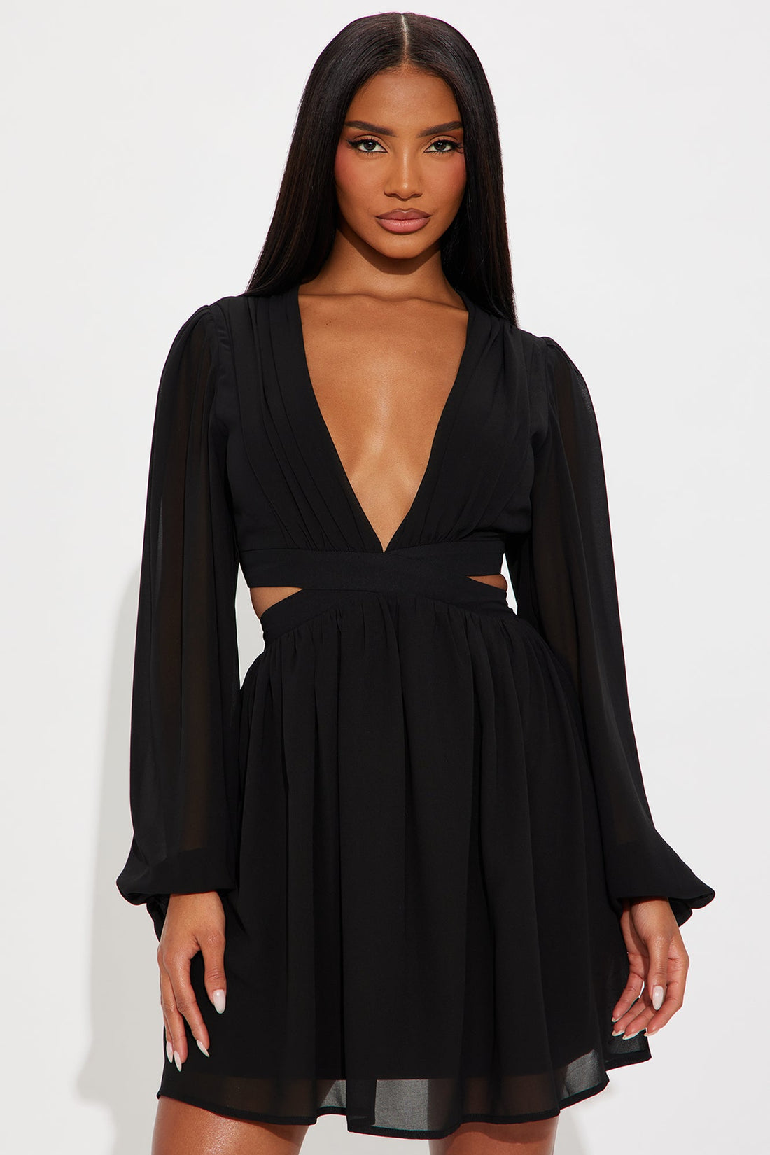 Natalia Chiffon Mini Dress - Black