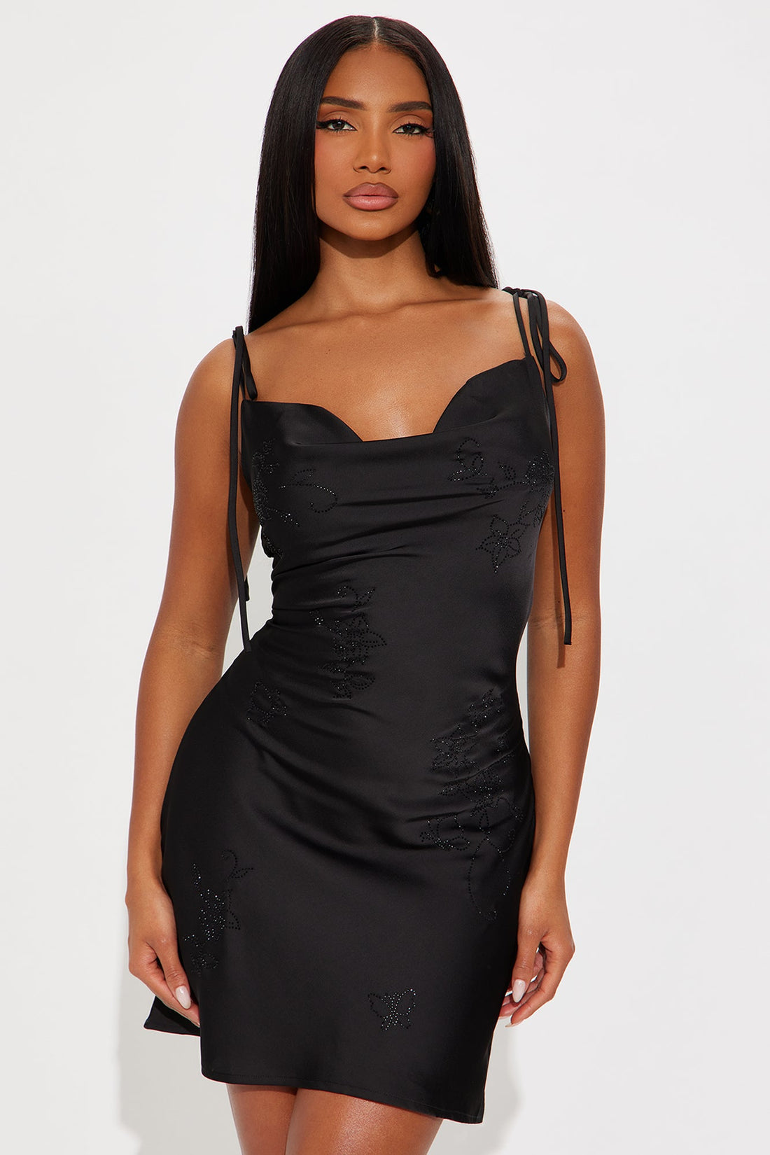 Fairy Godmother Embellished Satin Mini Dress - Black