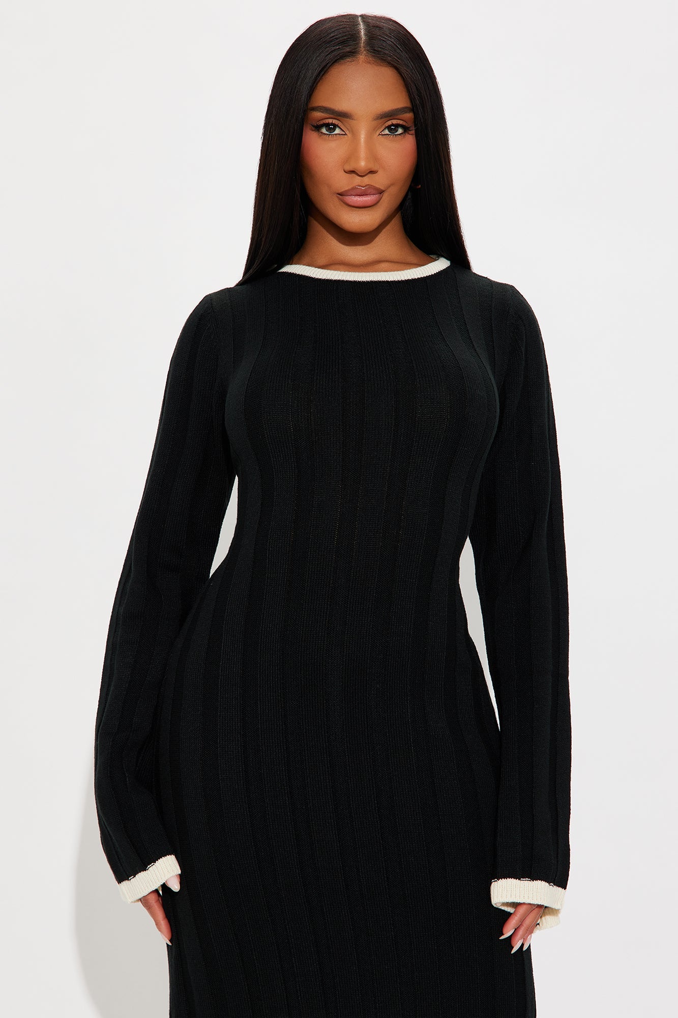 Deeply Valued Sweater Maxi Dress - Black/White