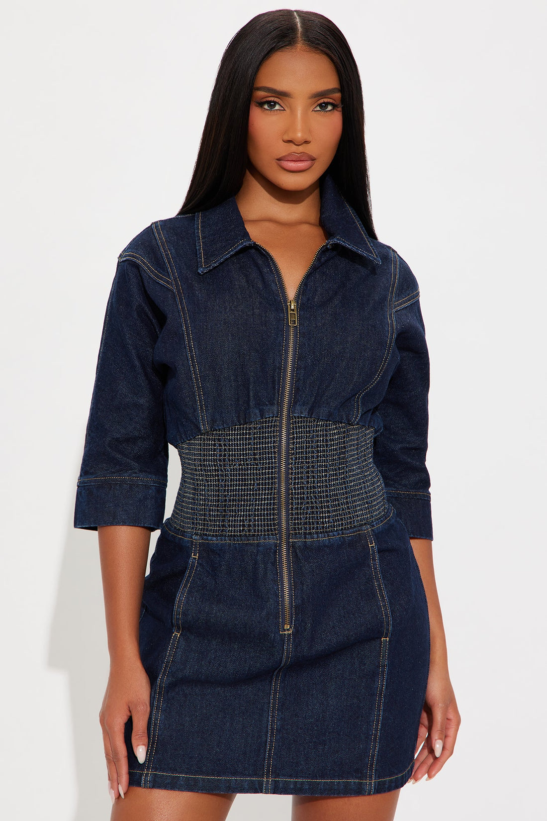 Jolie Collar Denim Mini Dress - Denim