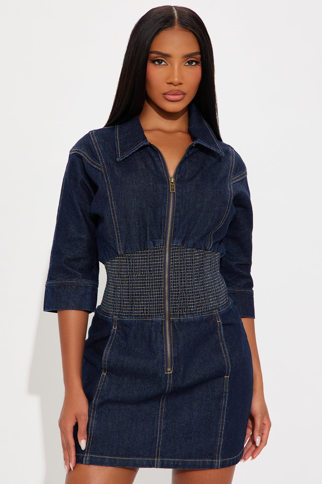 Jolie Collar Denim Mini Dress - Denim