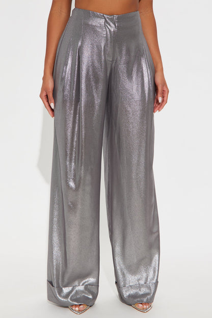Romantically Spoiled Organza Metallic Wide Leg Pant 33 - Grey