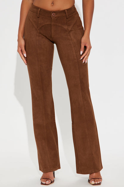 Headed For The Country Faux Suede Flare Pant - Brown