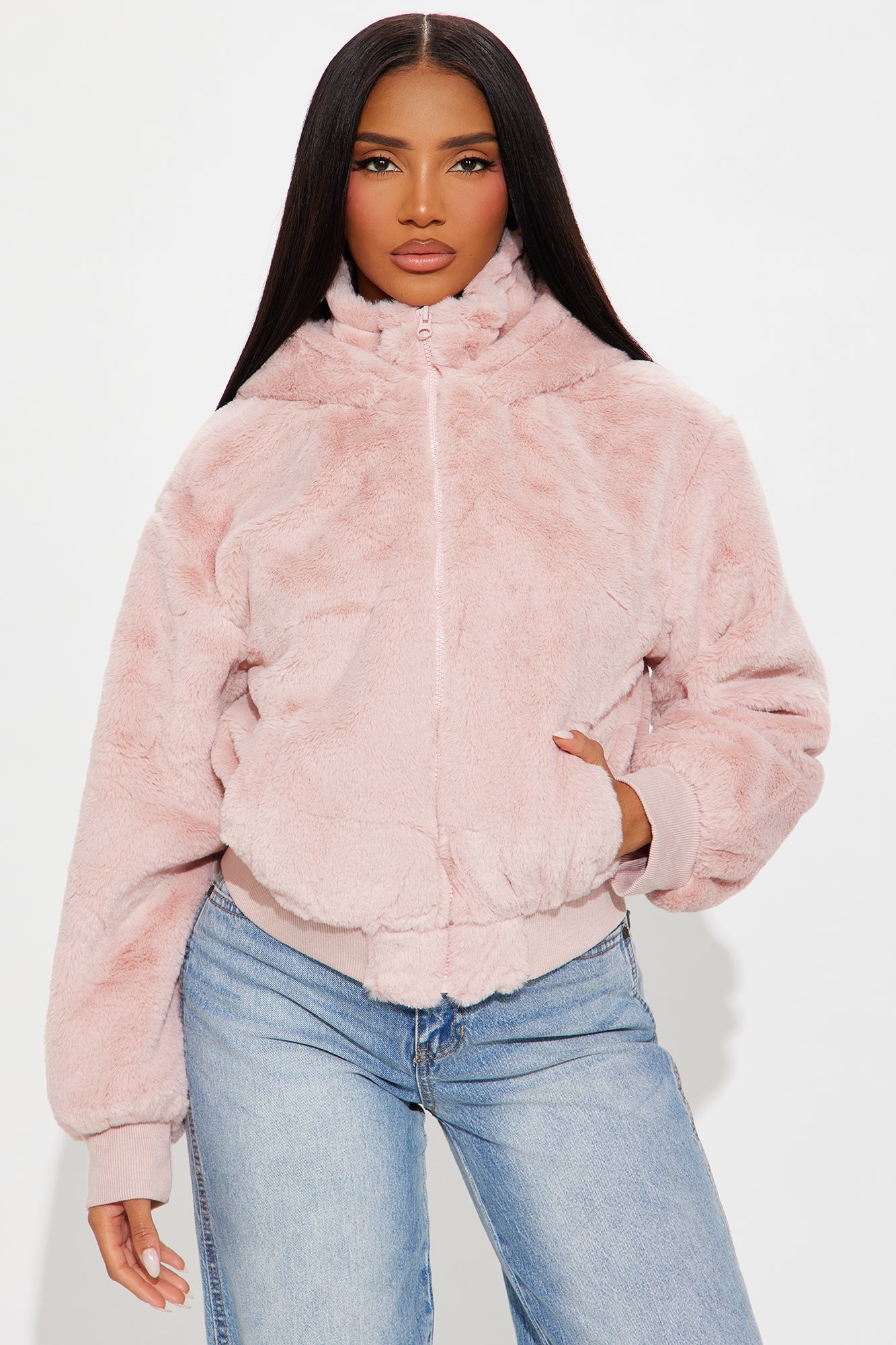 Warm Cuddles Faux Fur Jacket - Blush
