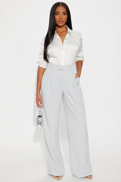Etta Wide Leg Pant 33″ - Light Grey