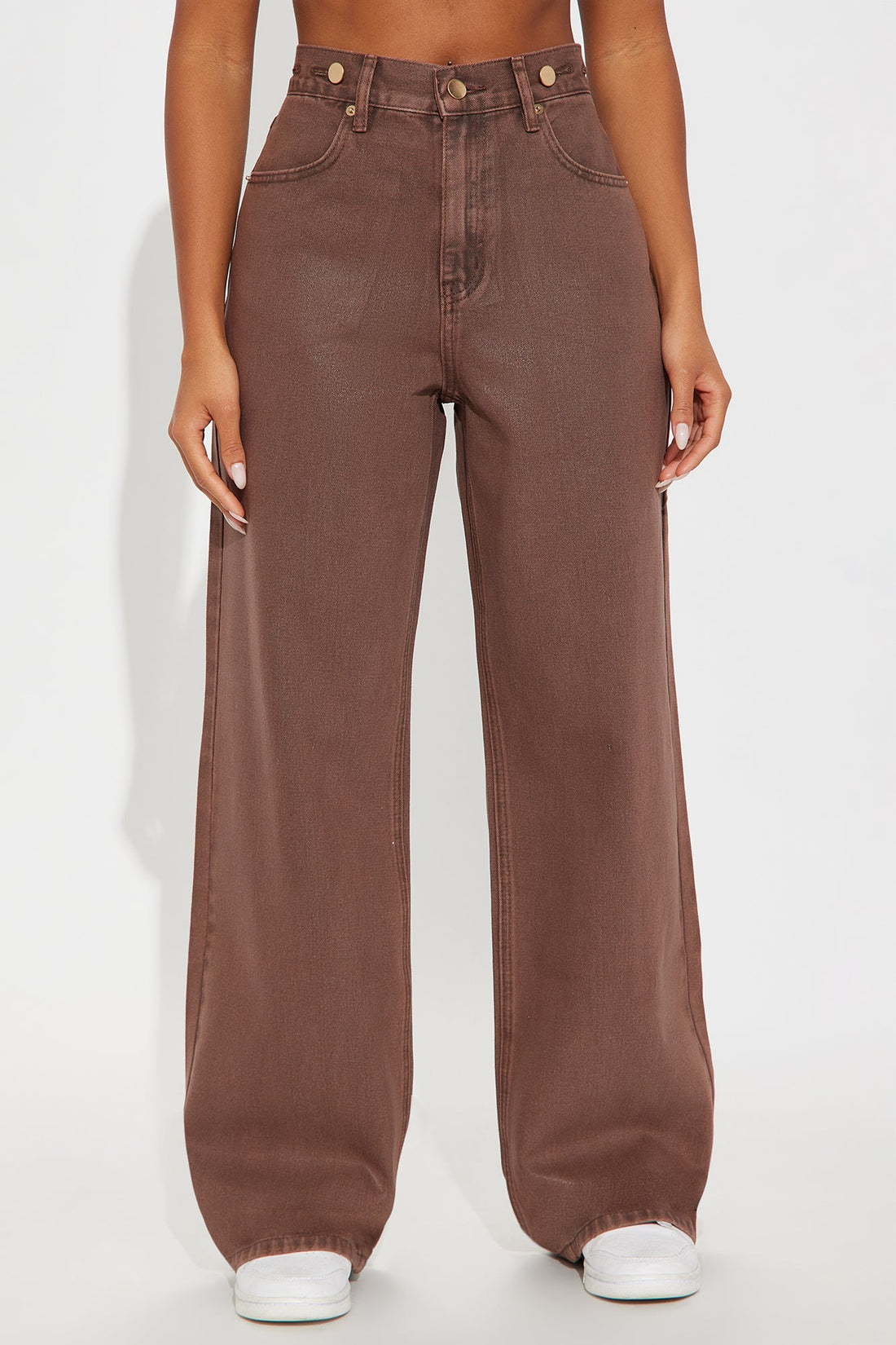 Red Hot Coated Wide Leg Jeans - Brown