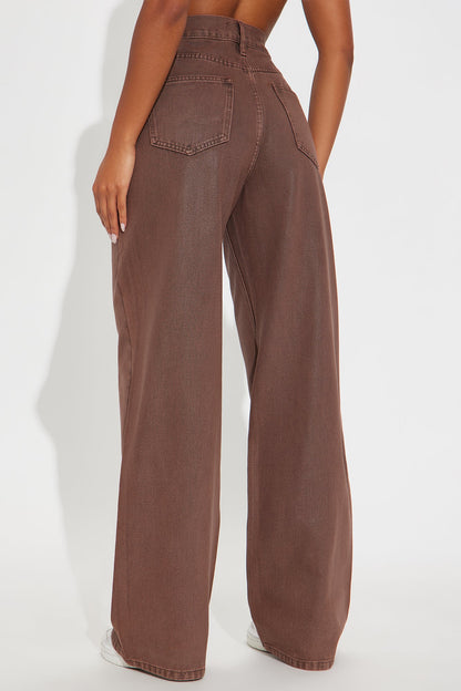 Red Hot Coated Wide Leg Jeans - Brown