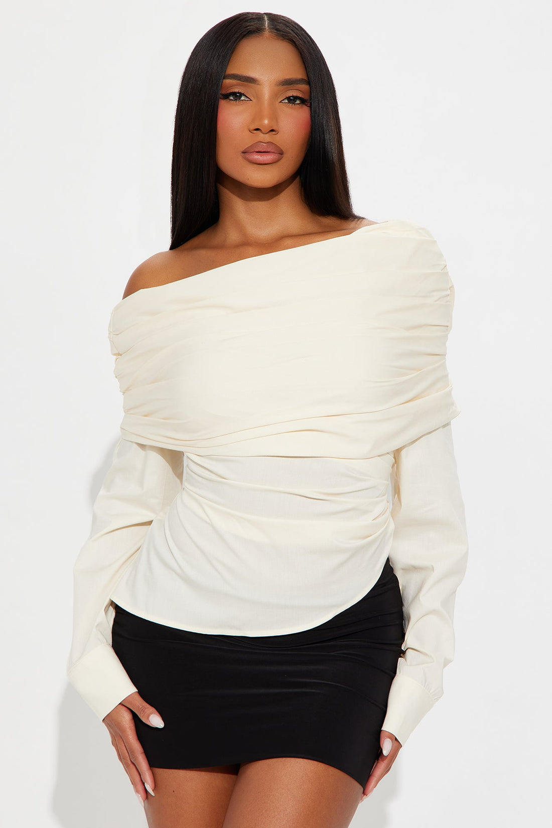 Eye Candy Ruched Off Shoulder Top - Ivory