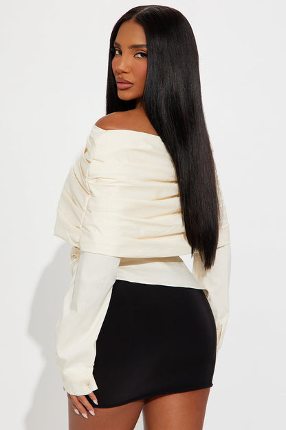 Eye Candy Ruched Off Shoulder Top - Ivory