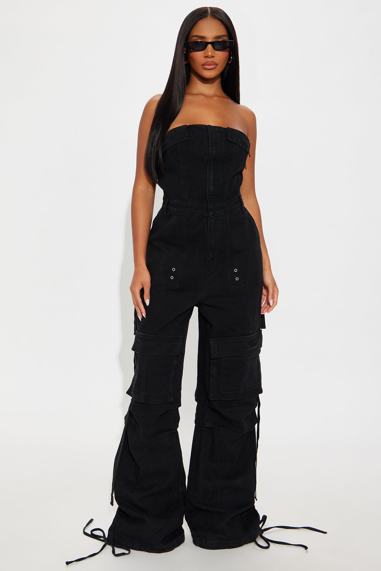 Roman Cargo Wide Leg Jumpsuit - Black