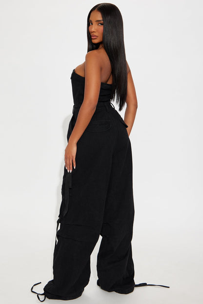 Roman Cargo Wide Leg Jumpsuit - Black
