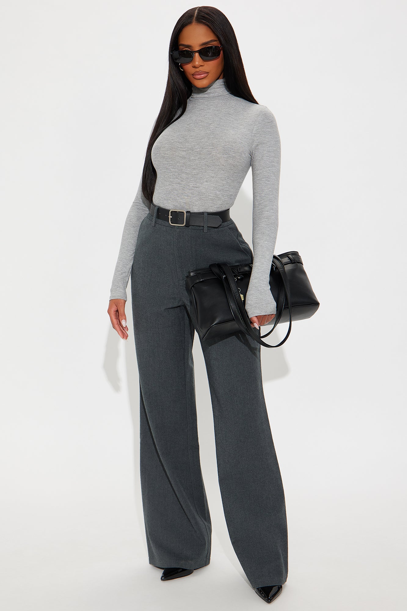 Level Of Sophistication Crepe Woven Wide Leg Trouser Pant - Charcoal
