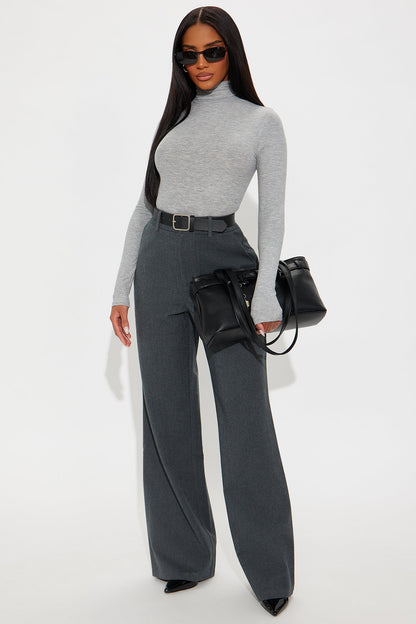 Level Of Sophistication Crepe Woven Wide Leg Trouser Pant - Charcoal
