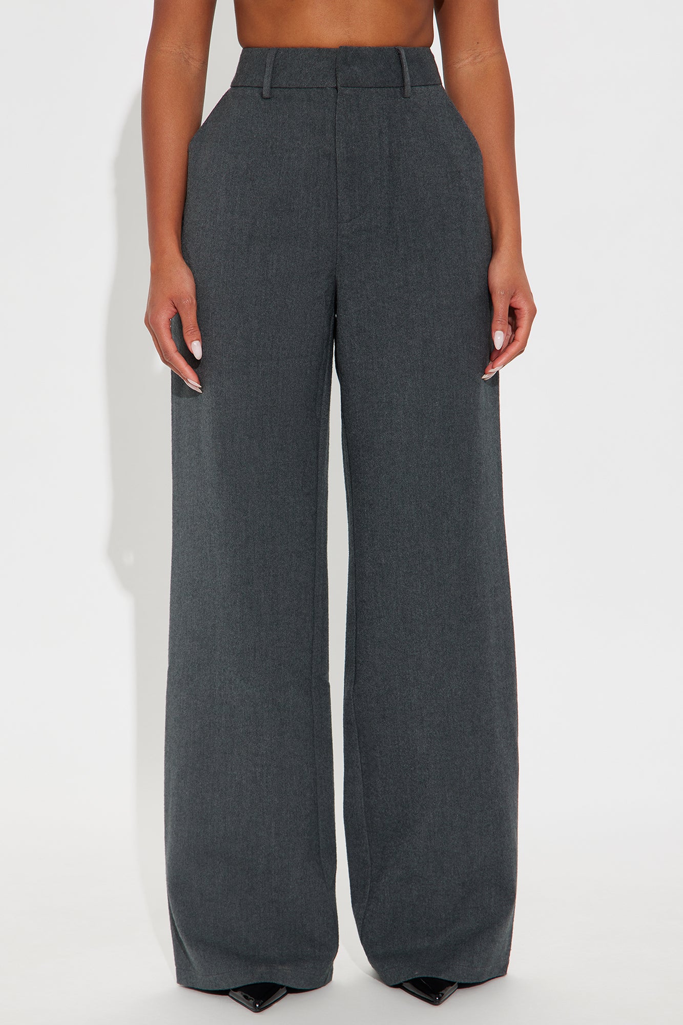 Level Of Sophistication Crepe Woven Wide Leg Trouser Pant - Charcoal
