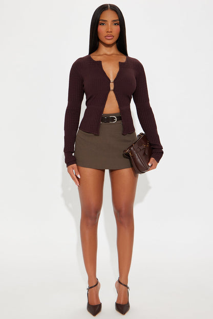 Best Dressed Belted Crepe Mini Skort - Bark Brown