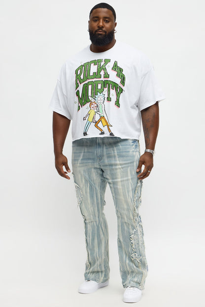 Stacked Skinny Flare Gray With Tapestry Sides Jean - Light Blue Wash