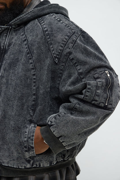 Oversized Padded Hooded Utility Bomber - Charcoal/combo