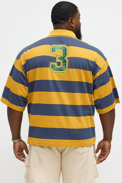 Cropped Ivy Prep Pearl Embellished Short Sleeve Polo - Mustard/combo