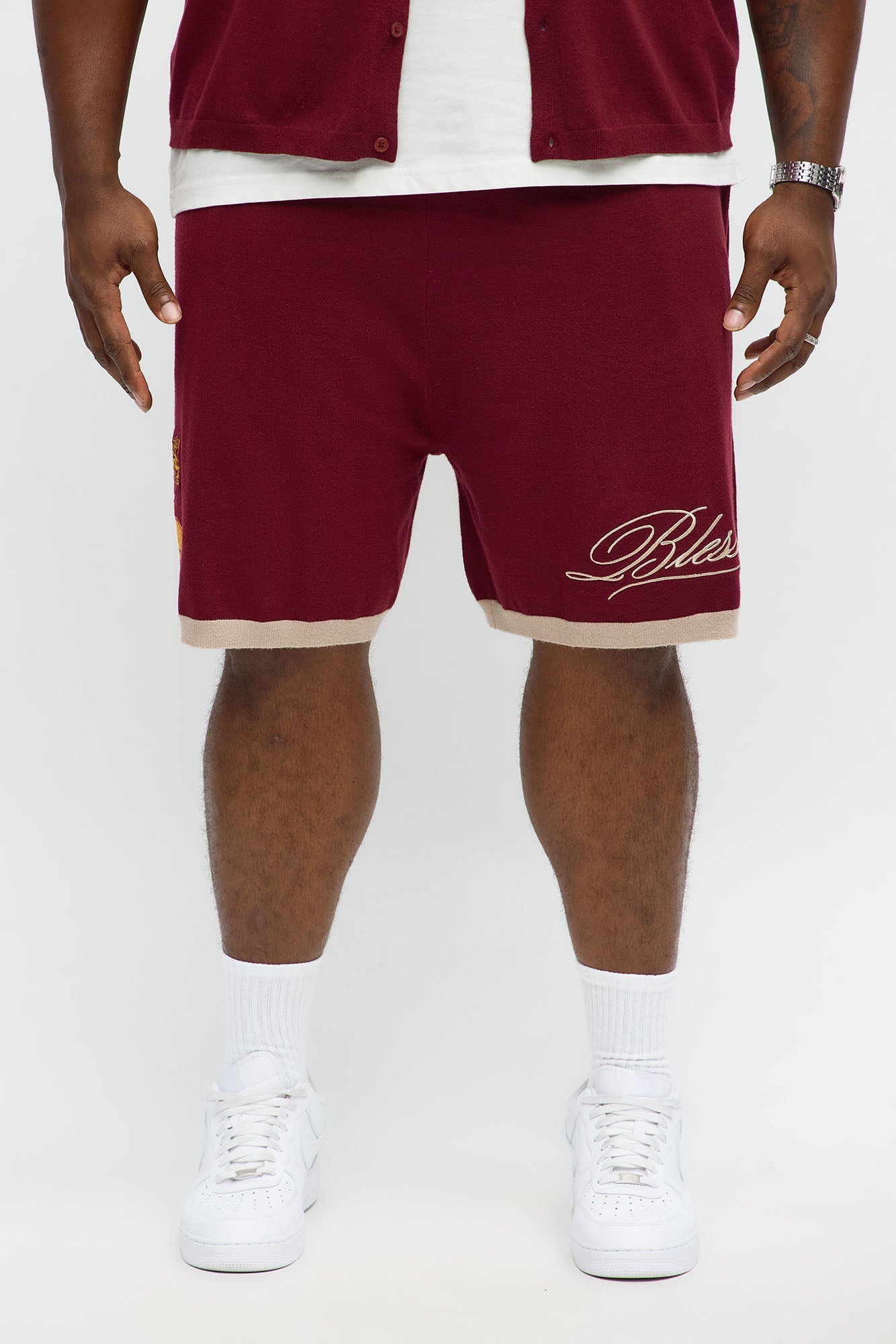 Relaxed Fit Blessed Shorts - Burgundy