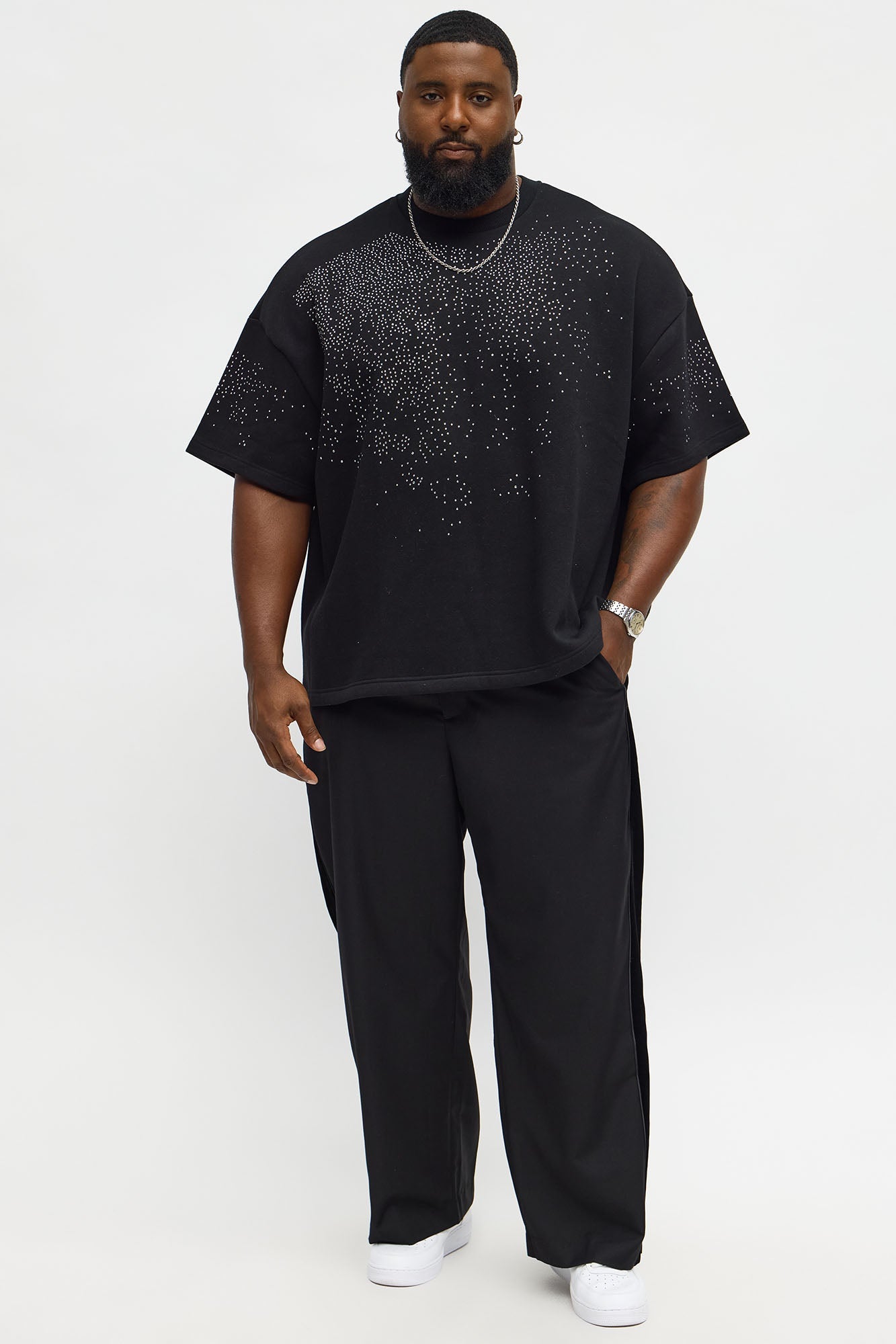 Tyson Oversized Capen Rhinstones Short Sleeve Tee - Black