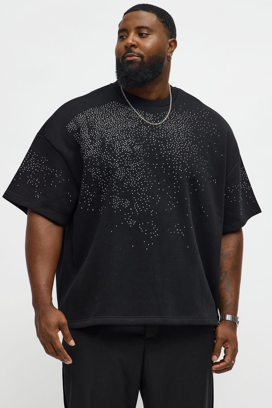 Tyson Oversized Capen Rhinstones Short Sleeve Tee - Black