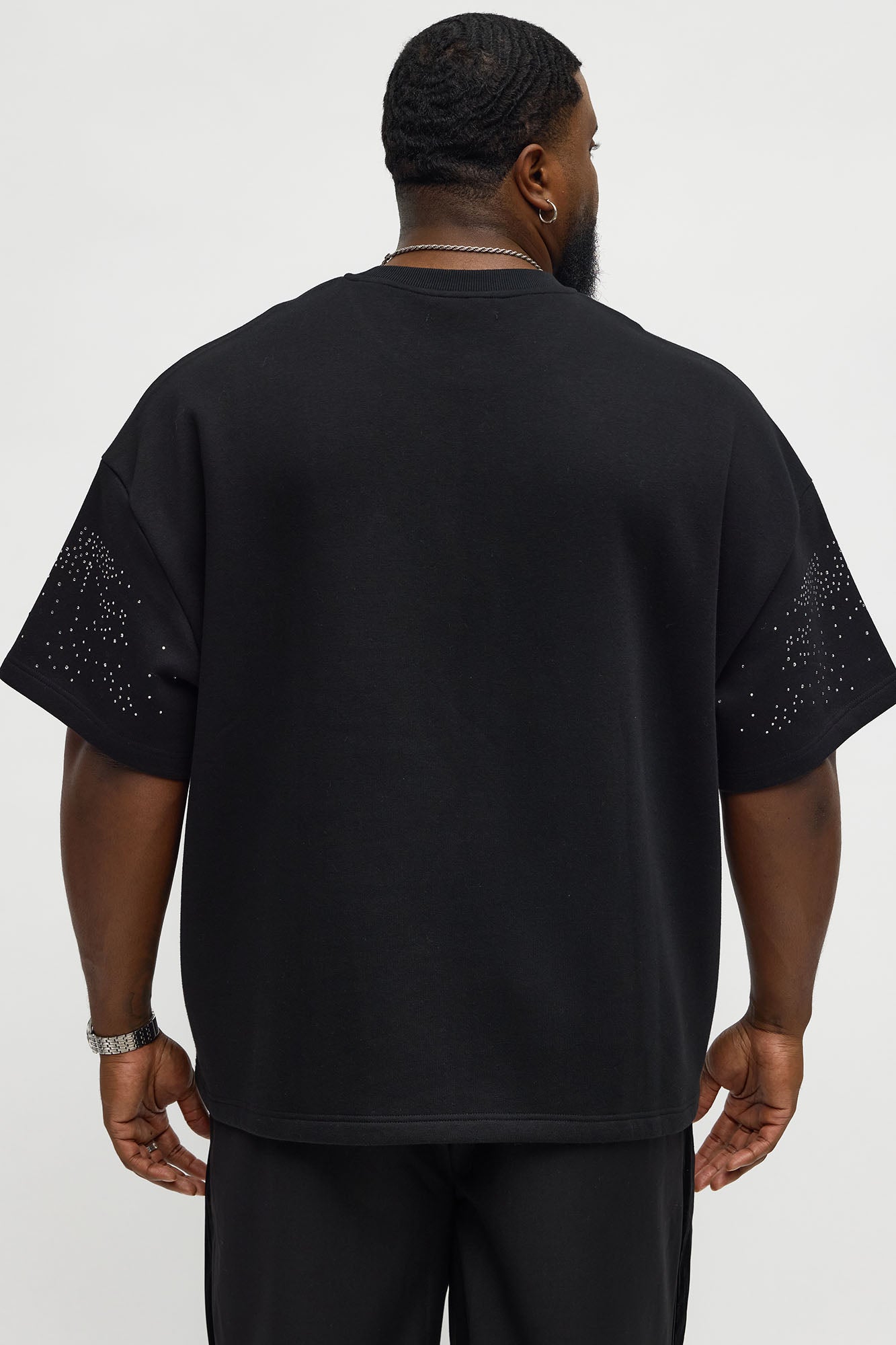 Tyson Oversized Capen Rhinstones Short Sleeve Tee - Black