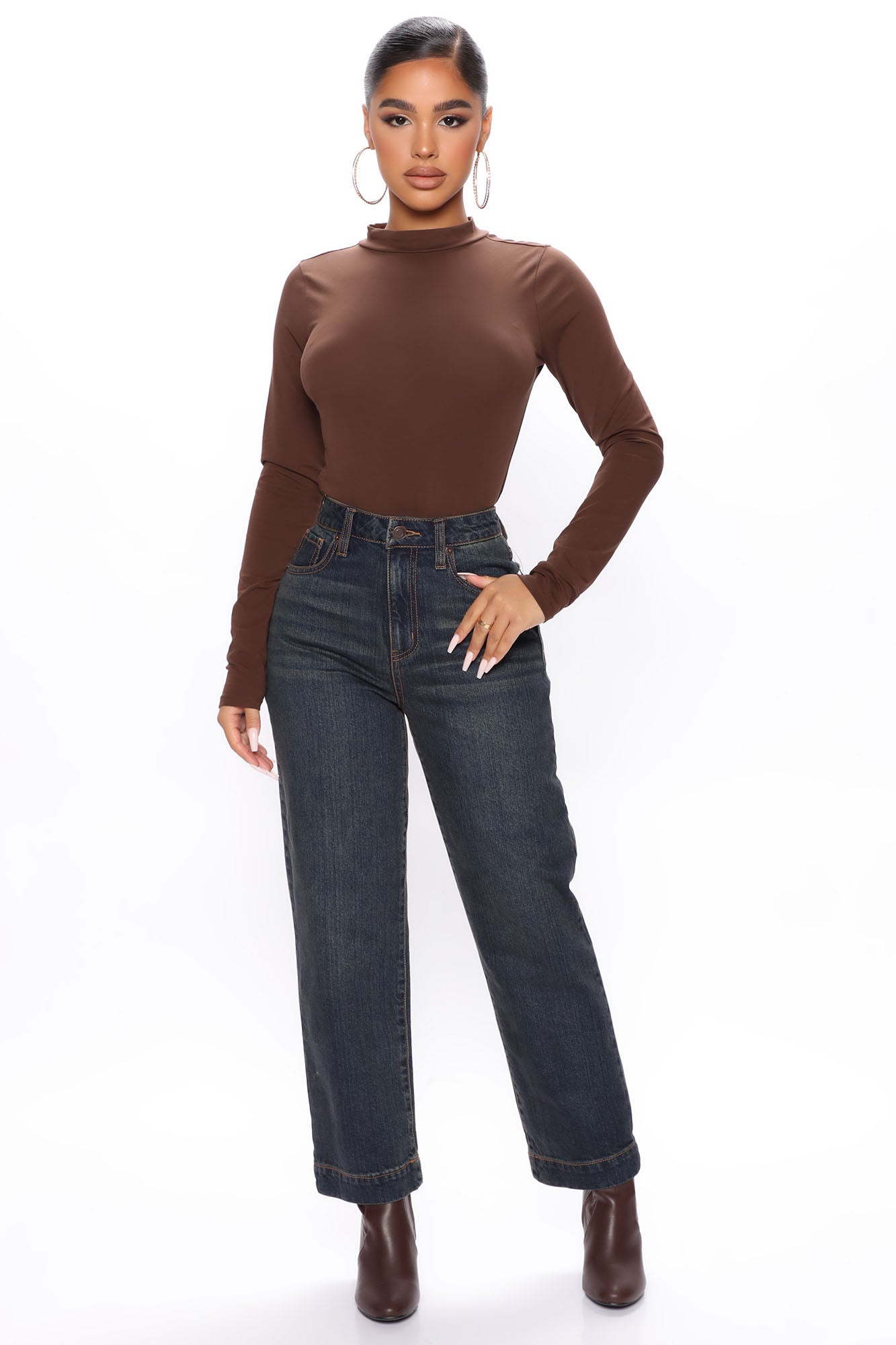 Melanie Mock Neck Bodysuit - Chocolate
