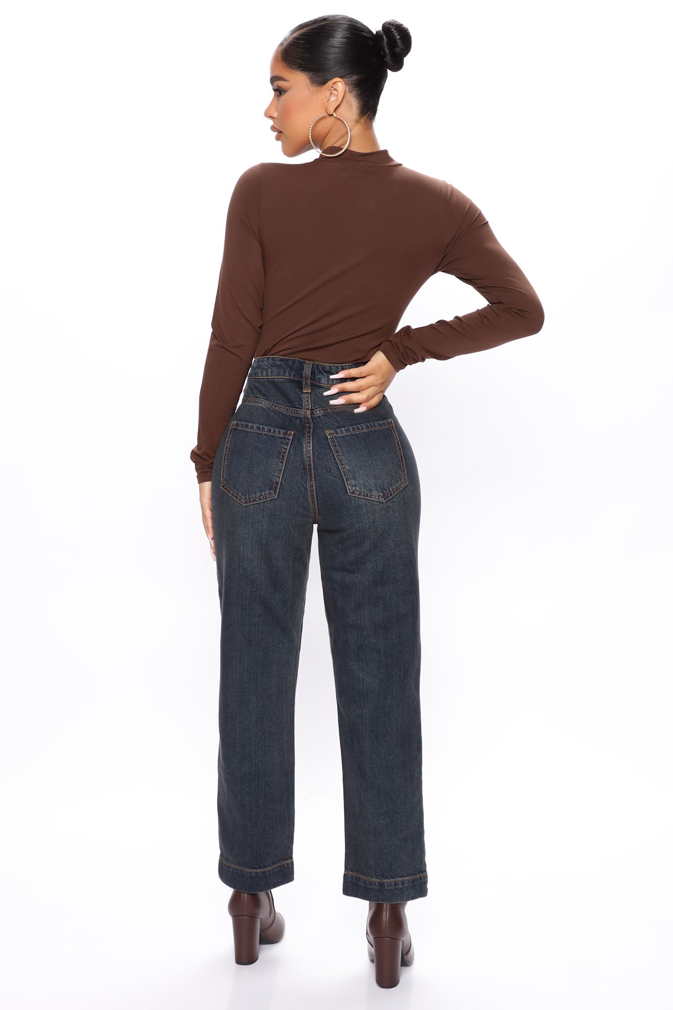 Melanie Mock Neck Bodysuit - Chocolate