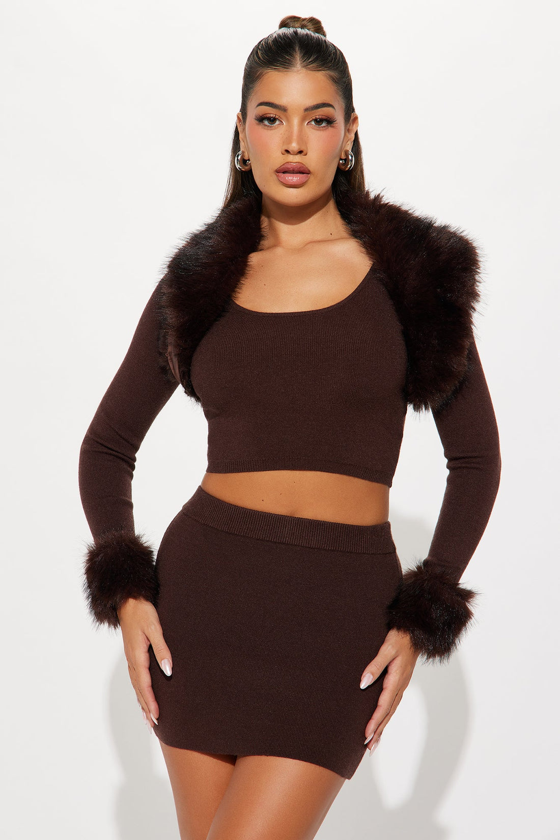 Pretty Girl Moment Skirt Set - Brown
