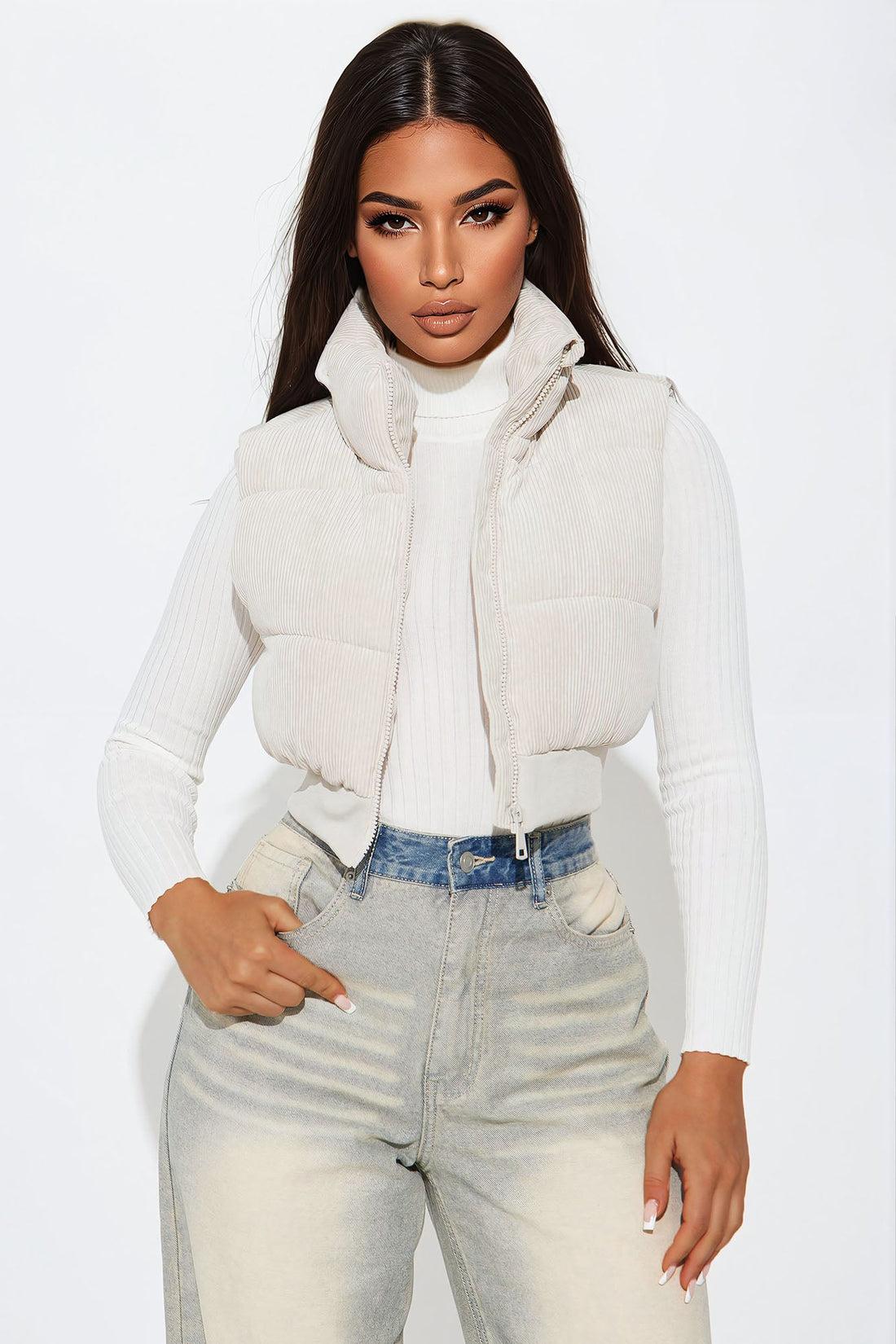 Jasmine Corduroy Puffer Vest - Cream