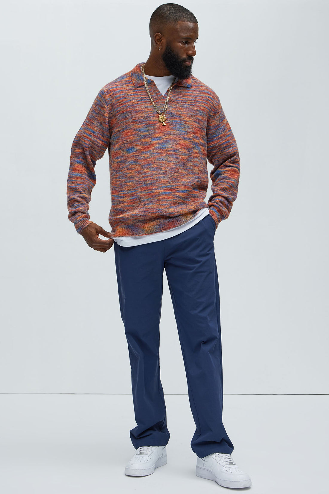 Blinded Mohair Johnny Collar Sweater - Red/combo