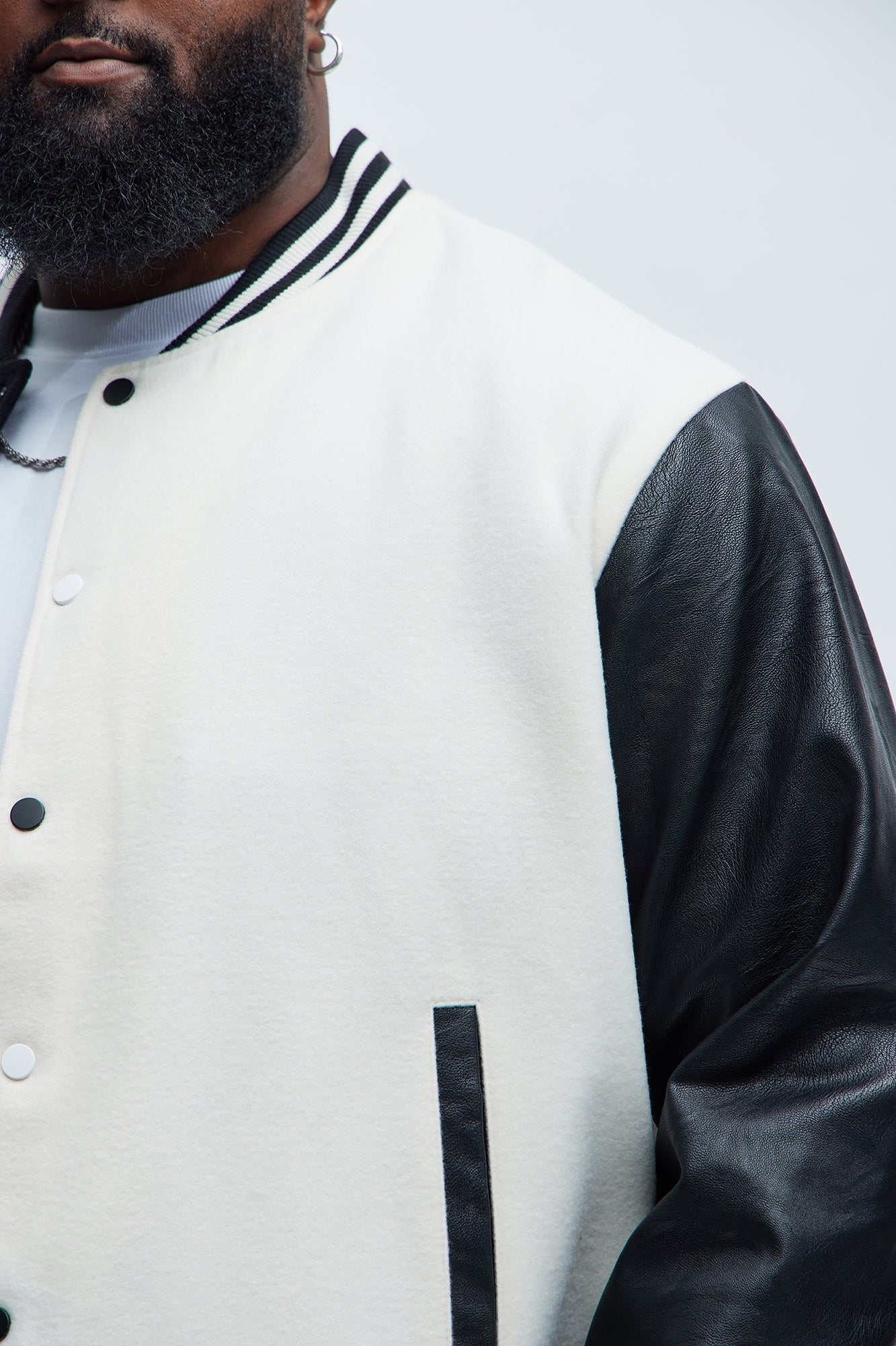 For The Books Faux Leather Sleeves Colorblock Varsity Jacket - Black/combo