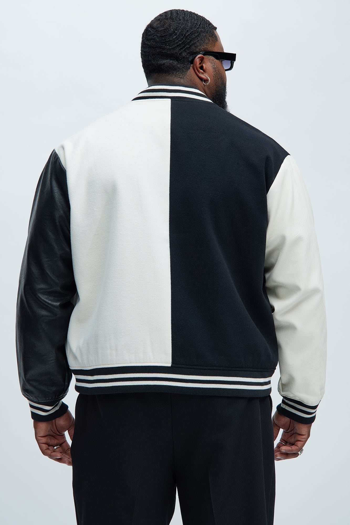 For The Books Faux Leather Sleeves Colorblock Varsity Jacket - Black/combo