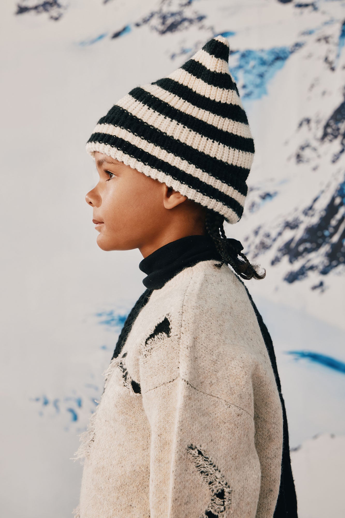 Mini Oversized Trails Distressed Crewneck Sweater - Oatmeal/combo
