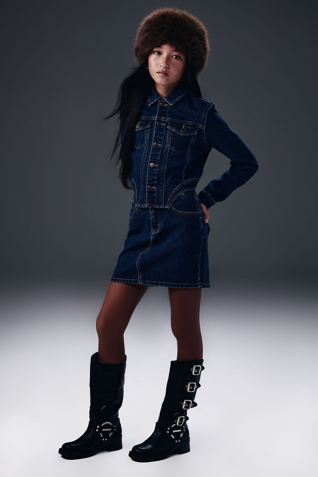 Mini Break Free Denim Skirt Set - Dark Wash