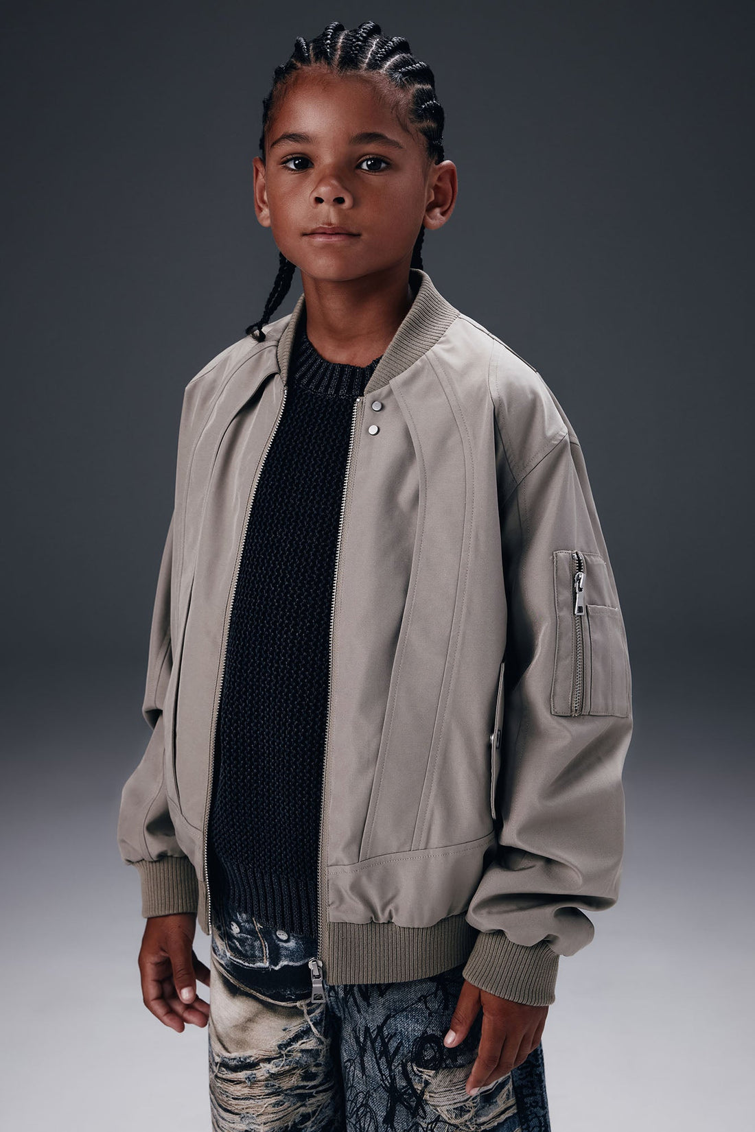 Mini Paneled Utility Bomber Jacket - Taupe