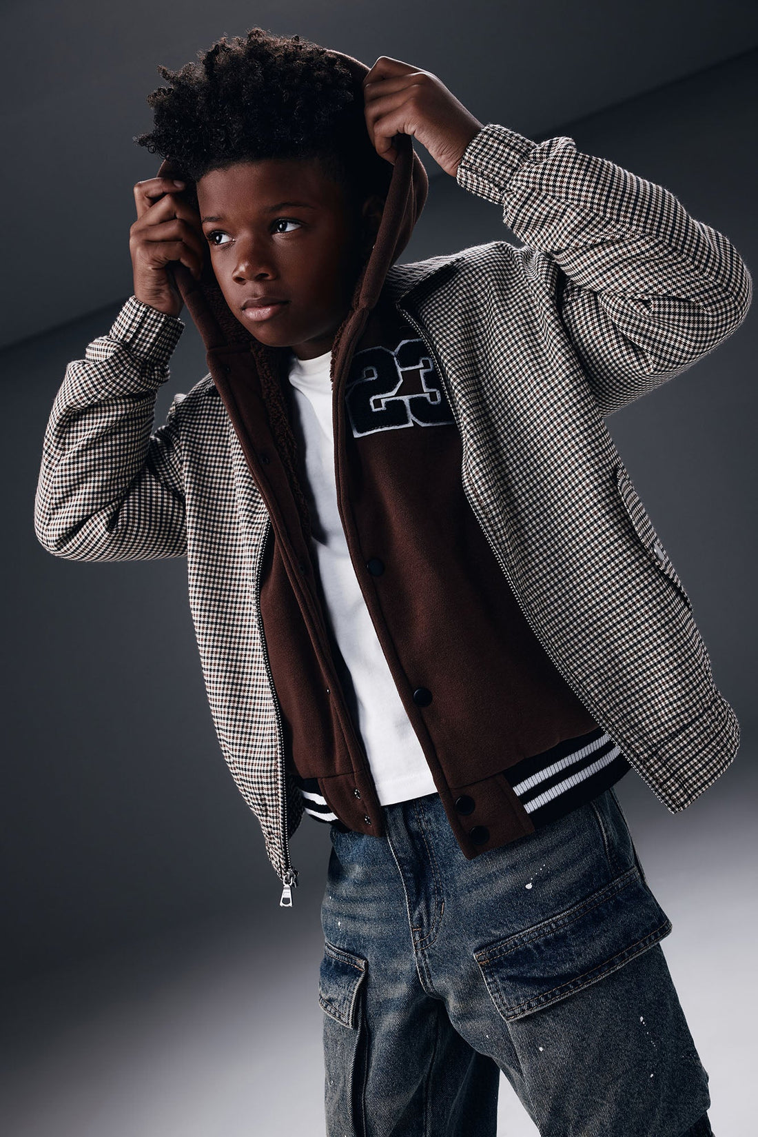 Mini Lucky Seeker Plaid Bomber Jacket - Brown/combo