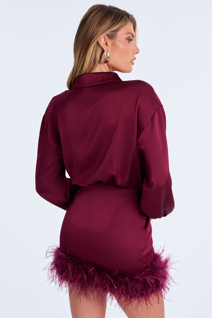 Max Level Mini Satin Dress - Wine