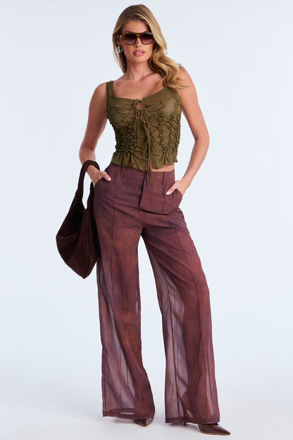 Call Me Tonight Wide Leg Chiffon Pant 33 - Rust/combo