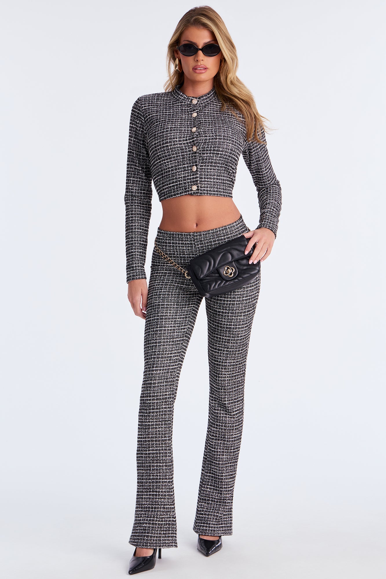 Lola Tweed Cardigan Pant Set - Black