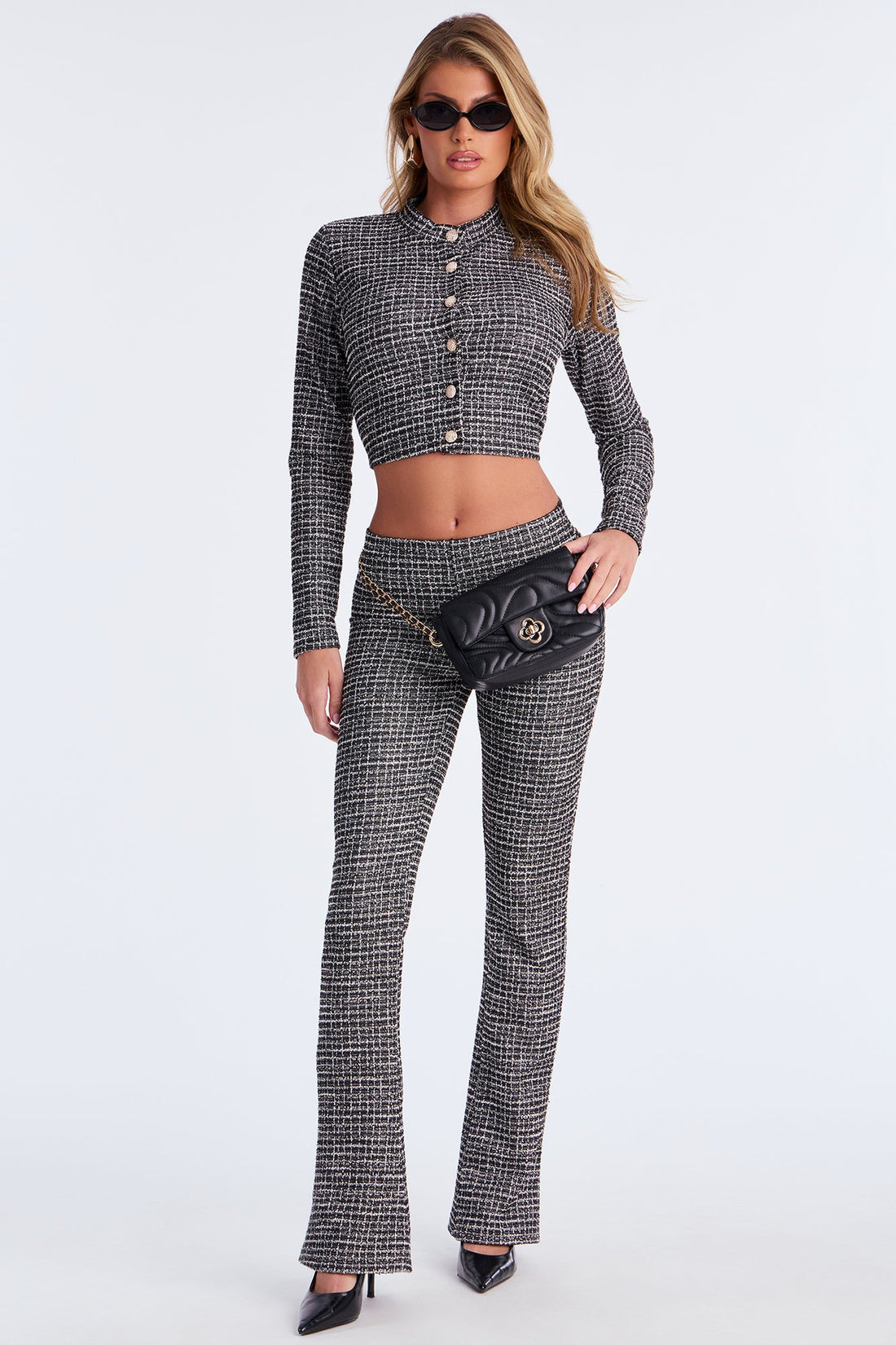 Lola Tweed Cardigan Pant Set - Black