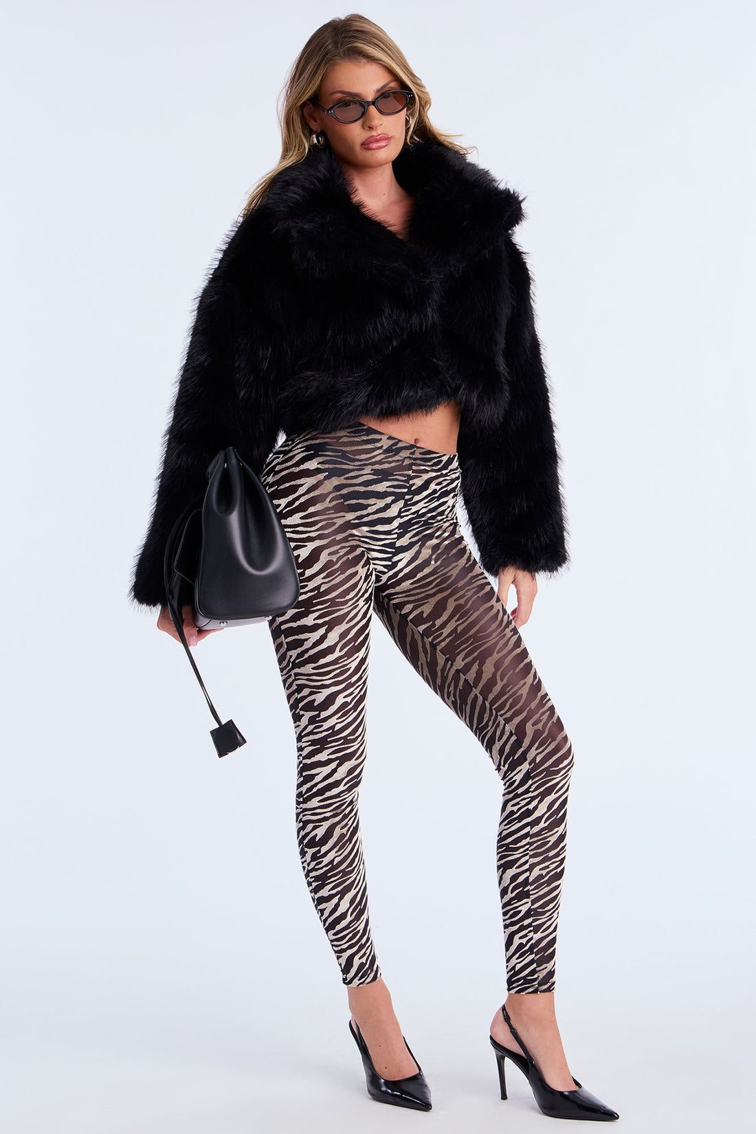 Wild Cutie High Rise Flocked Mesh Zebra Legging - Black/combo