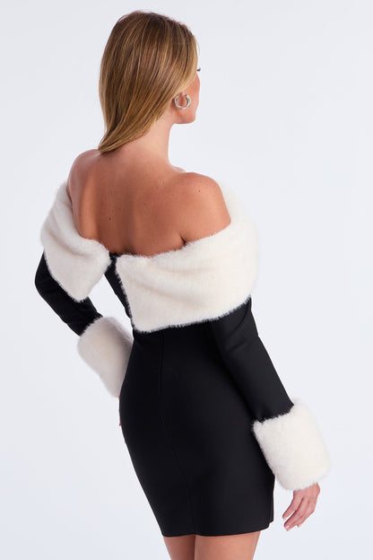 Kyla Fur Bandage Mini Dress - Black/White