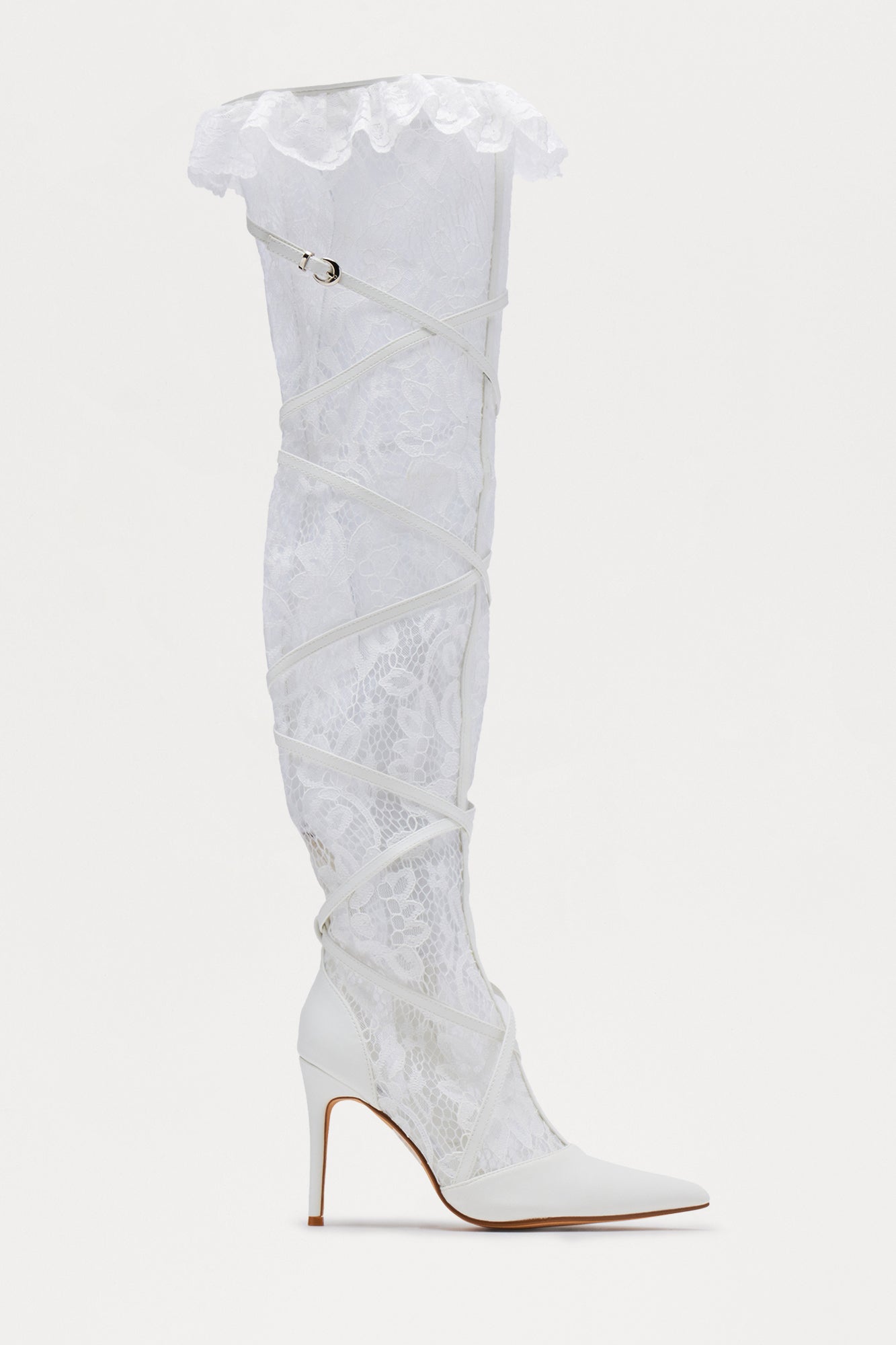 Presley Lace Thigh High Boots - White