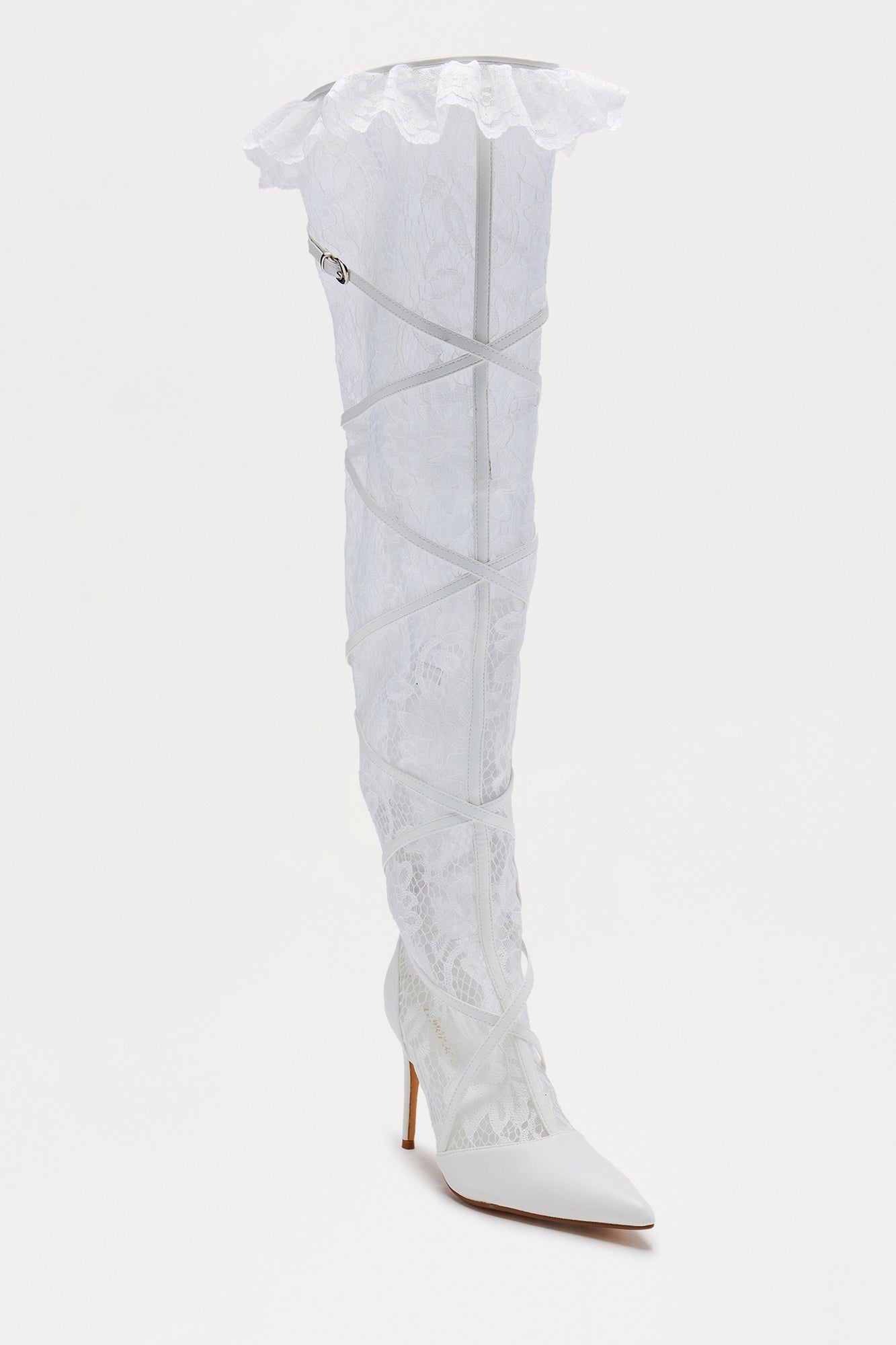 Presley Lace Thigh High Boots - White